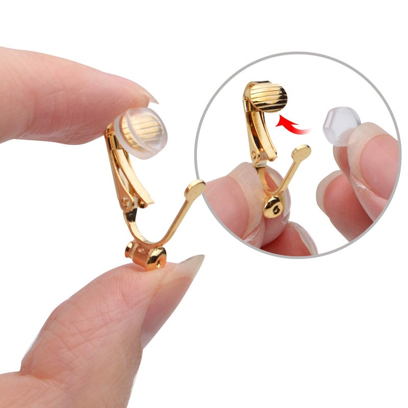 Aylifu Clip-On Earring Converters - 12 Non-Pierced Earring Clips, Silicone Pads for Jewellery Making - Silver and Gold - Image 4